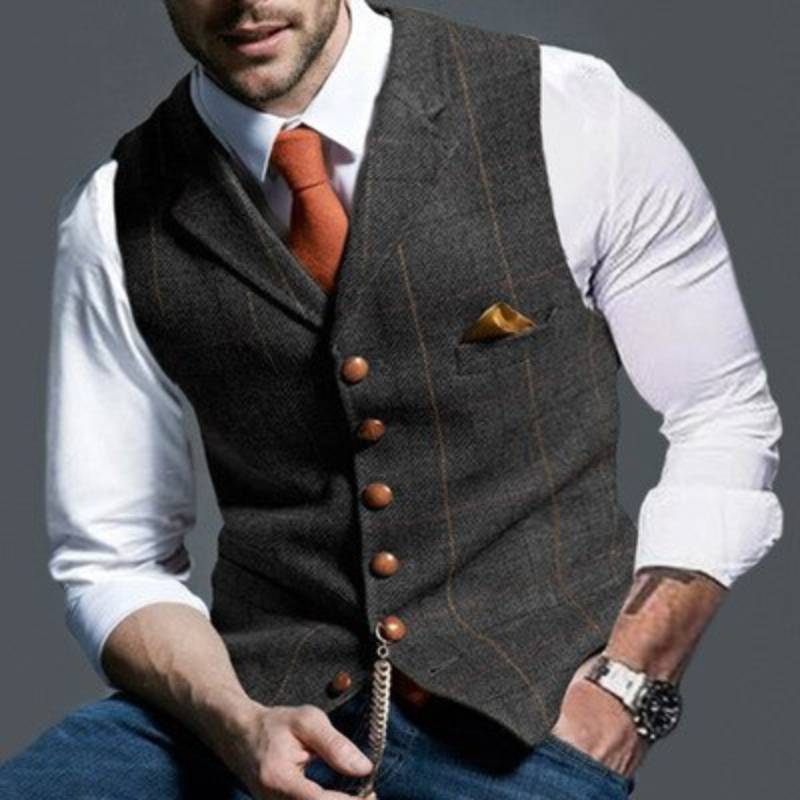 Checked Waistcoat for Men | Tailored Fit | Dark Gray