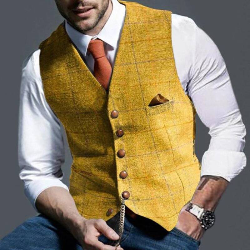 Checked Waistcoat for Men | Tailored Fit | Gold
