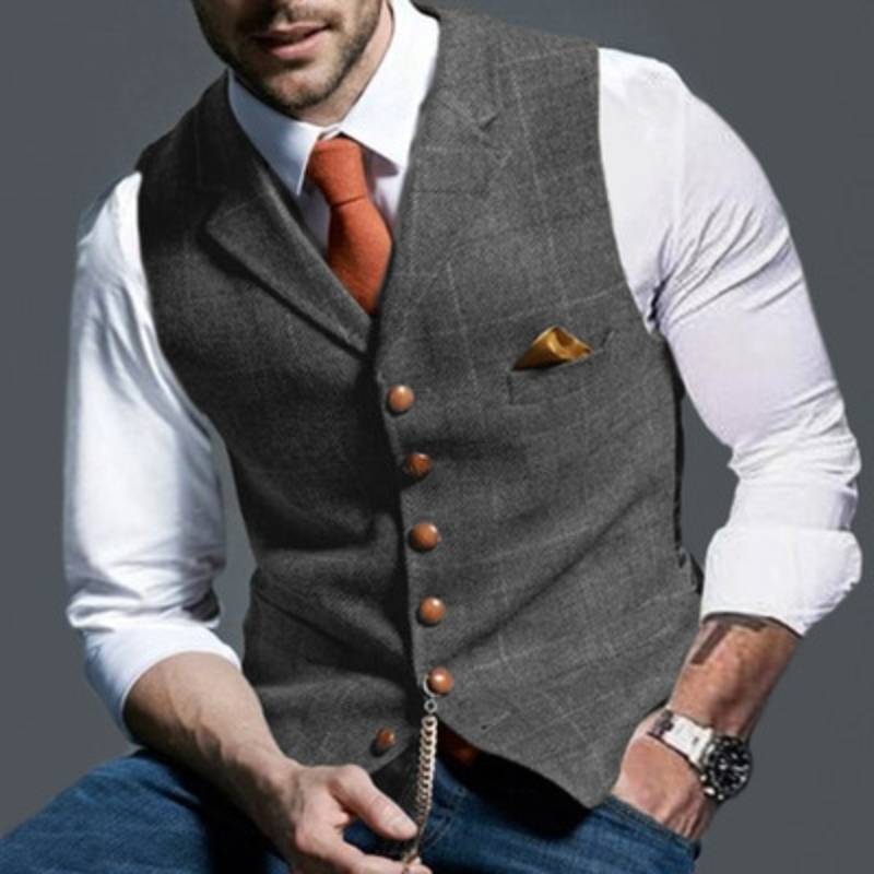 Checked Waistcoat for Men | Tailored Fit | Gray