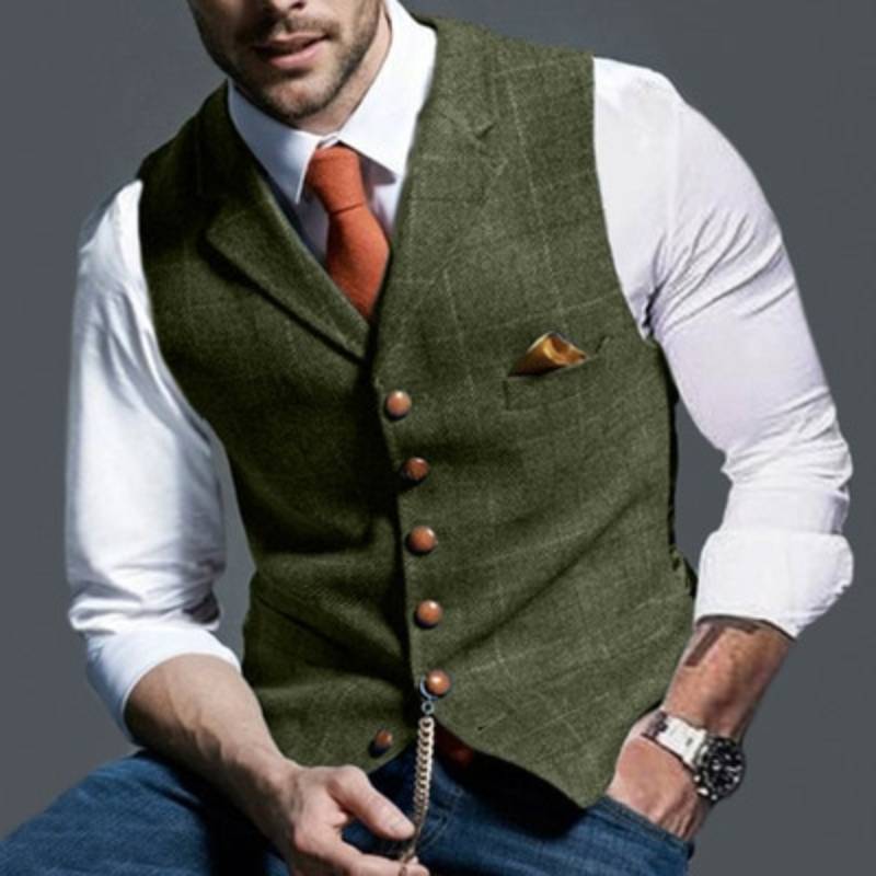 Checked Waistcoat for Men | Tailored Fit | Olive Green