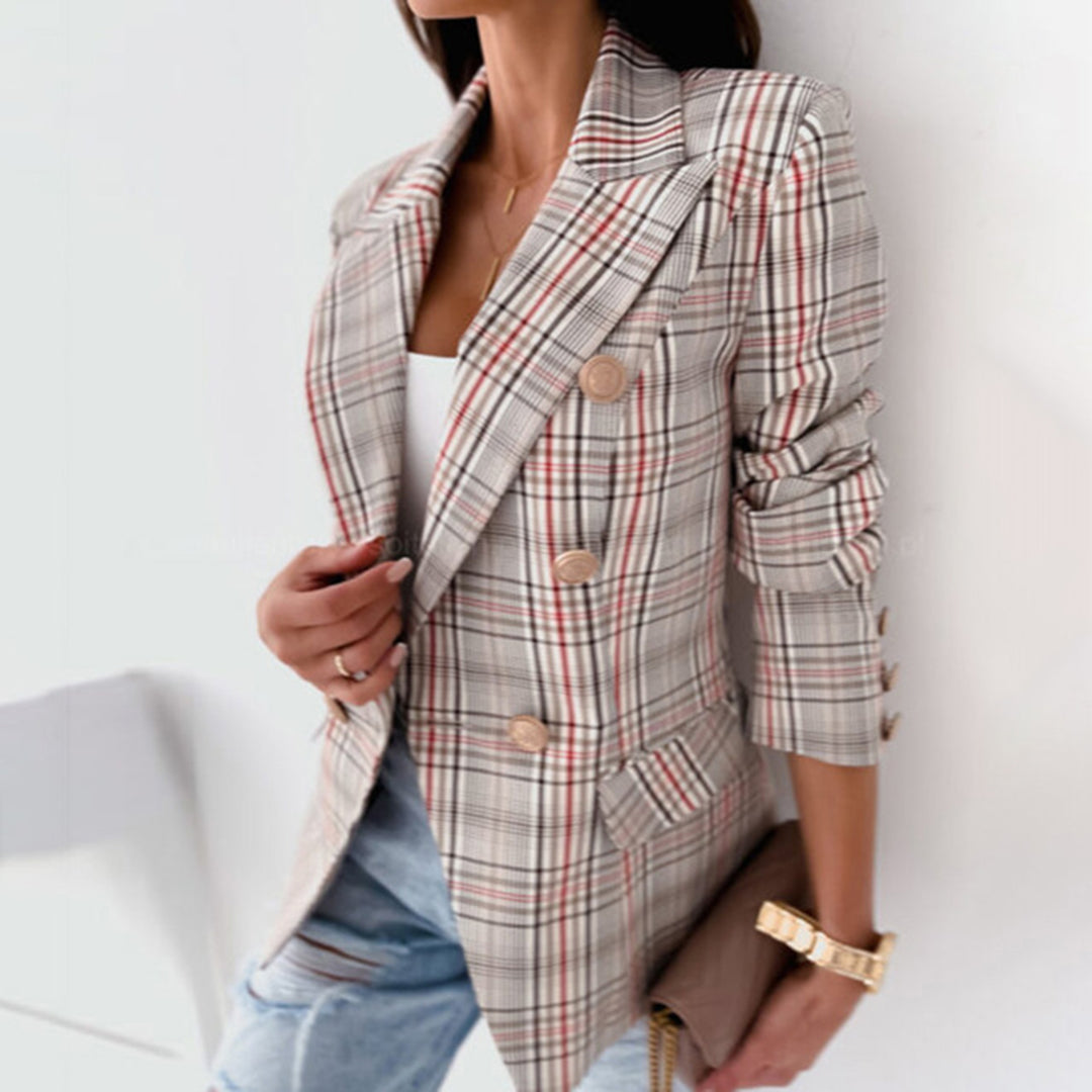 Checkered Blazer, Tailored Fit for Women | Elegant | Gray