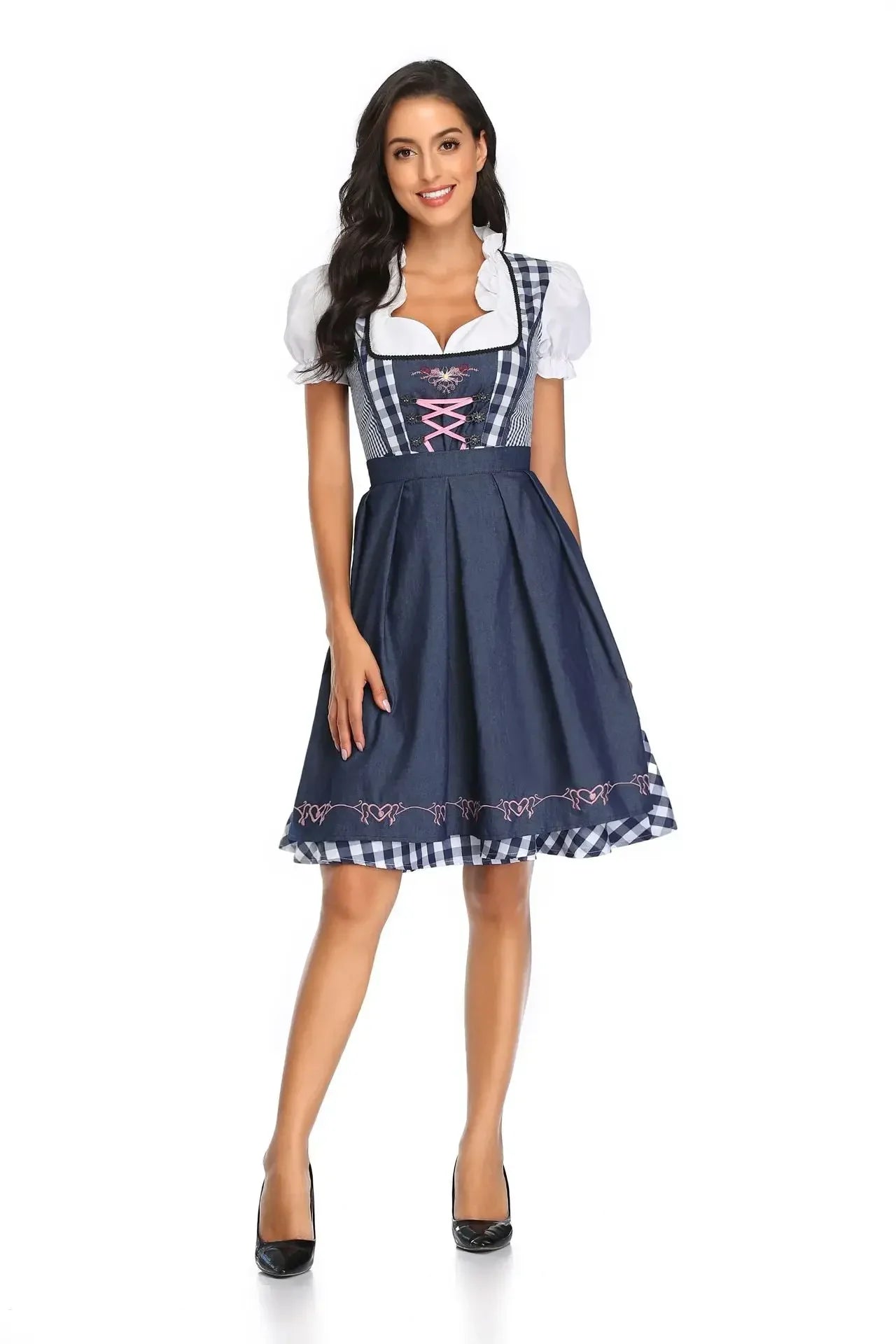 Checkered Inspired Dirndl Dress | Oktoberfest Outfit | Navy Blue