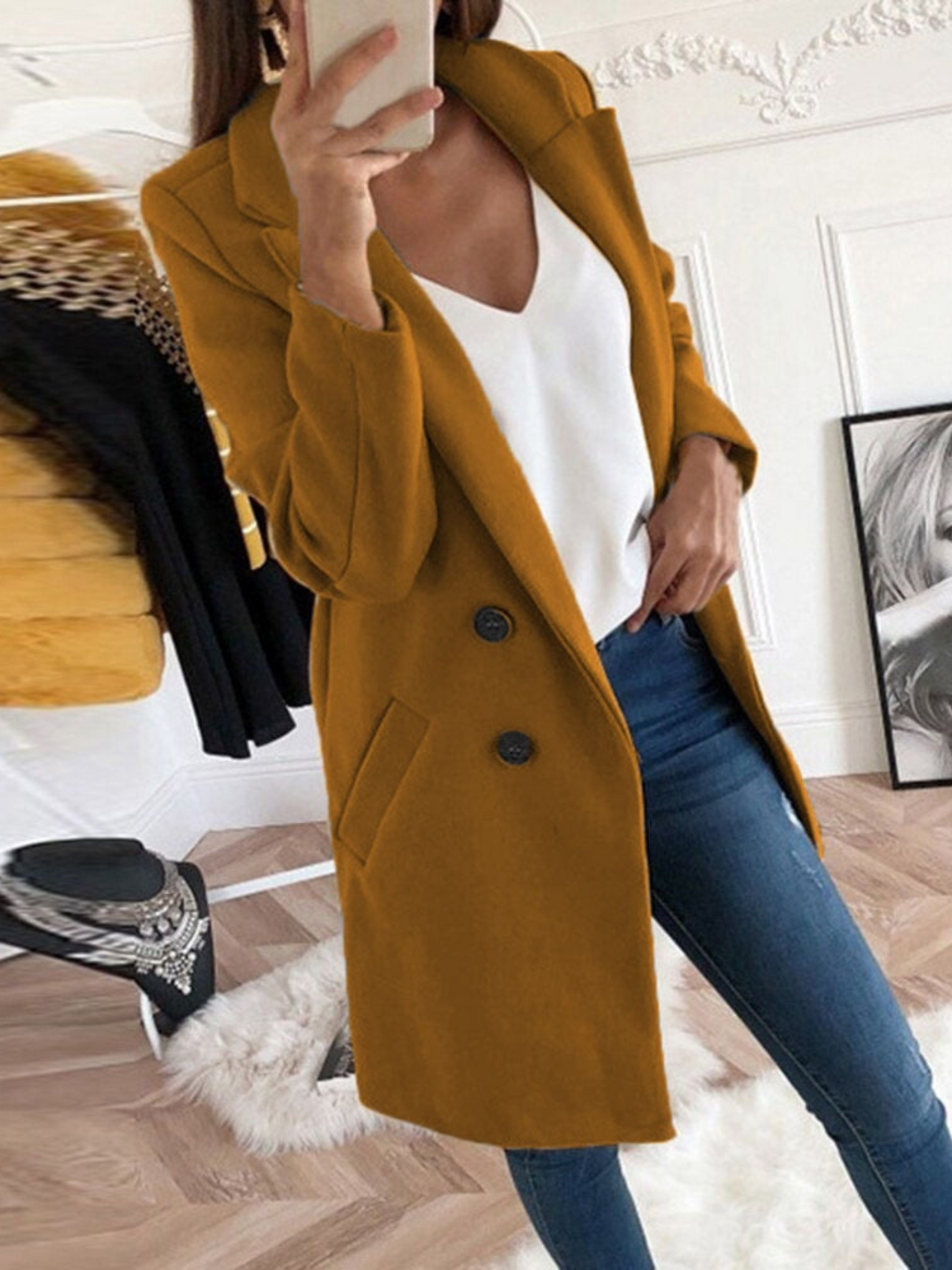Chic Design Coat for Women, Long Sleeve | Winter |  Brown