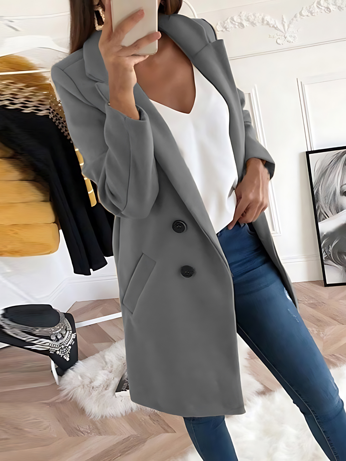 Chic Design Coat for Women, Long Sleeve | Winter | Gray