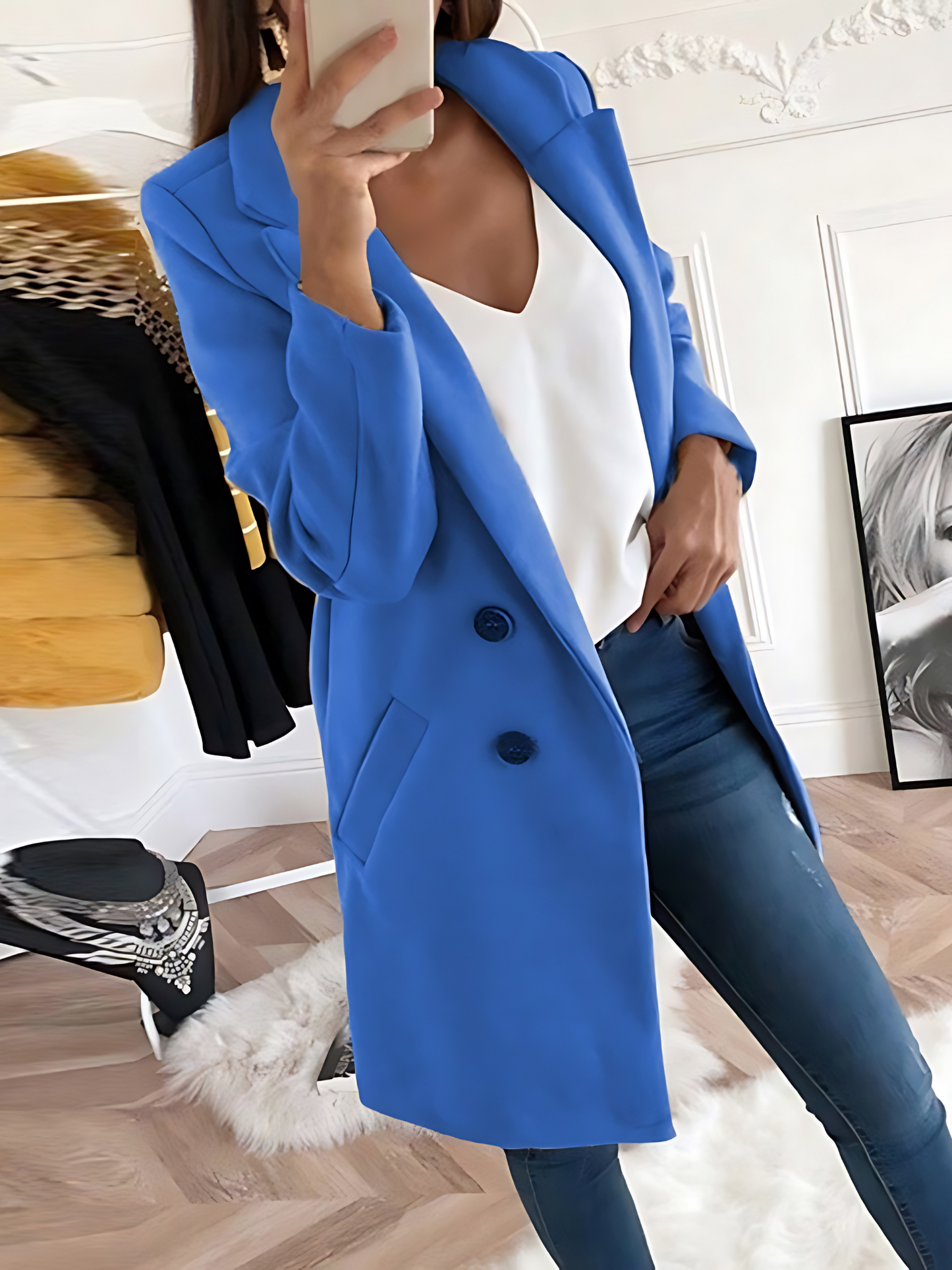 Chic Design Coat for Women, Long Sleeve | Winter |  Light Blue