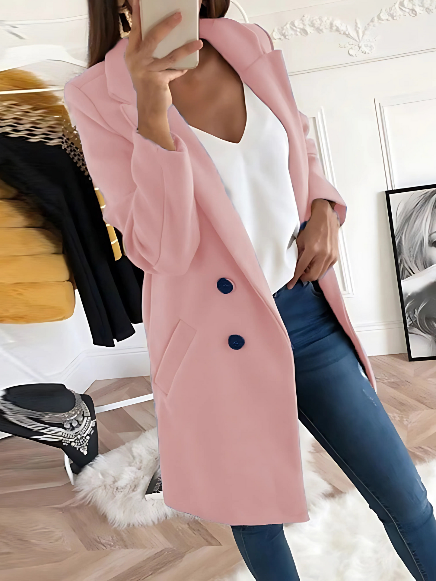 Chic Design Coat for Women, Long Sleeve | Winter | Light Pink