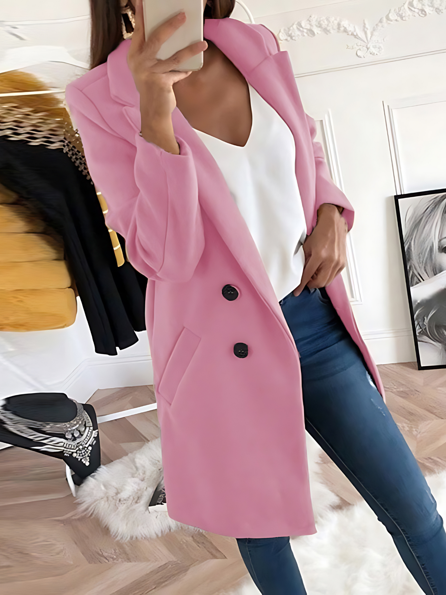 Chic Design Coat for Women, Long Sleeve | Winter | Pink