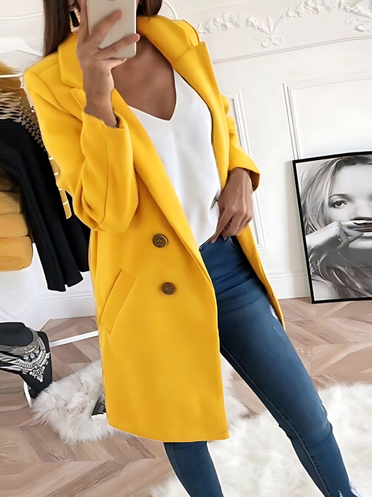 Chic Design Coat for Women, Long Sleeve | Winter | Yellow