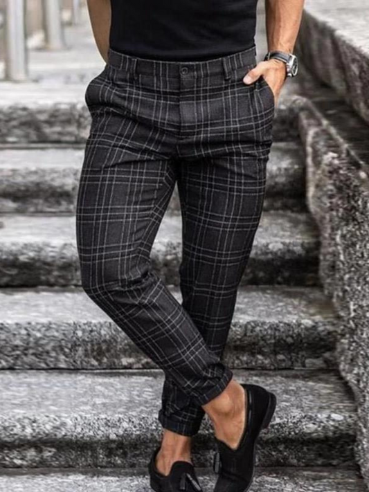 Chino Pants for Men, Checked Pattern | Comfortable Fit | Back