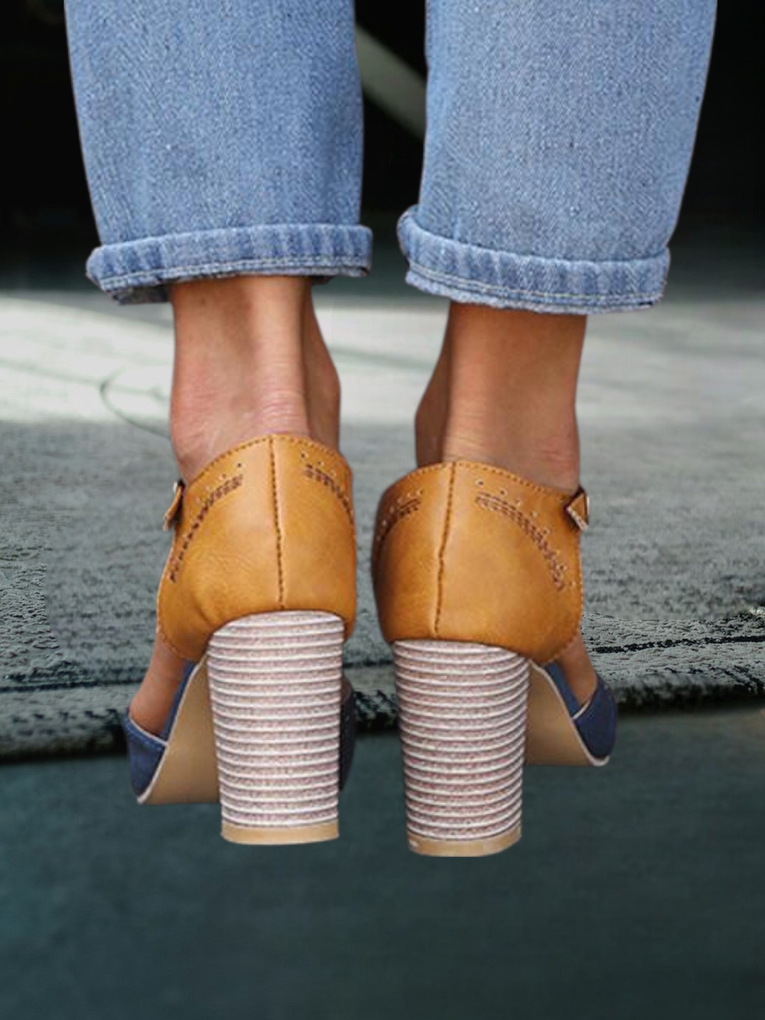 Chunky High Heel T-Strap Sandals with Adjustable Buckle Closure | Blue 3