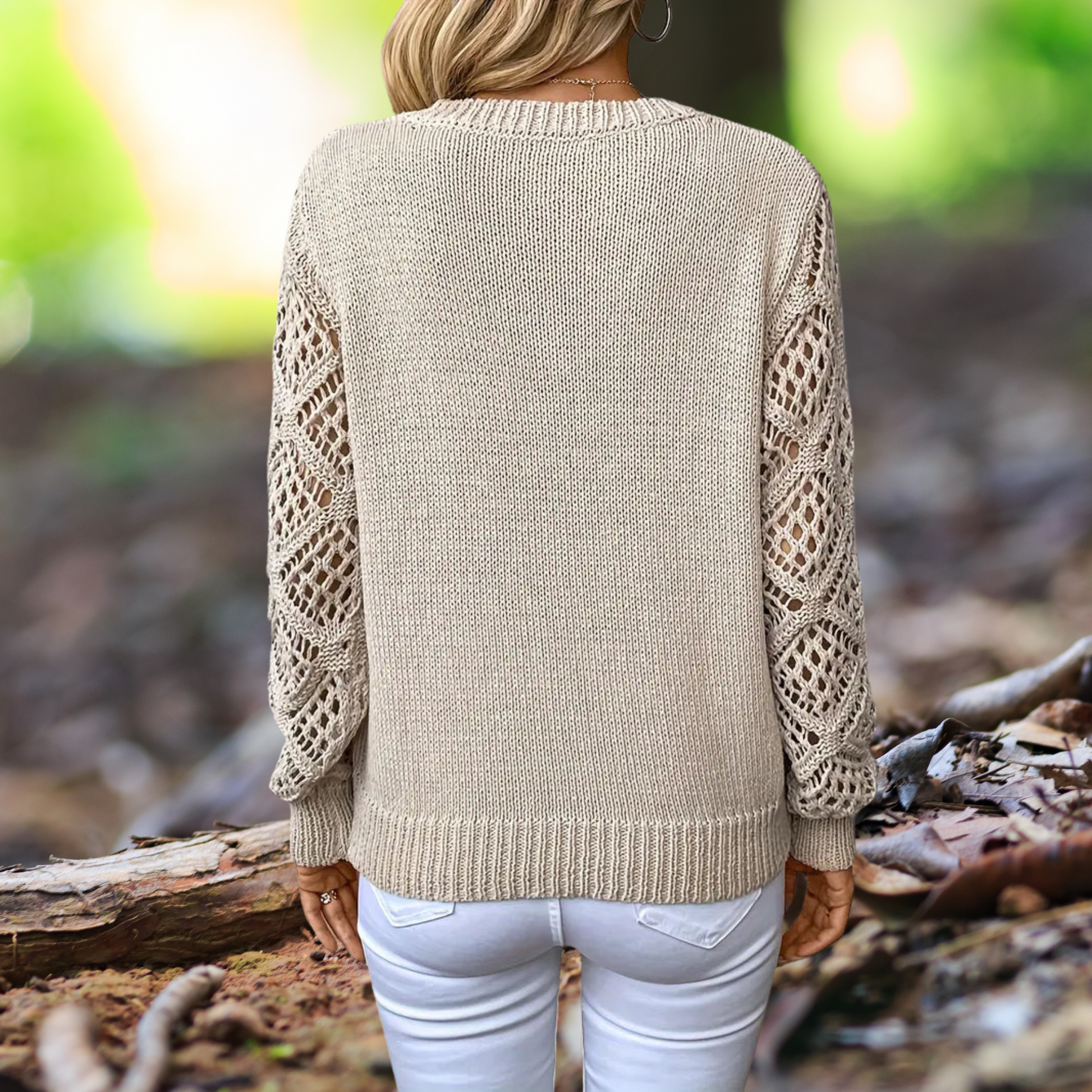 Classic V-Neck Women's Sweater in Soft Knitted Fabric with Long Sleeves | Beige 3