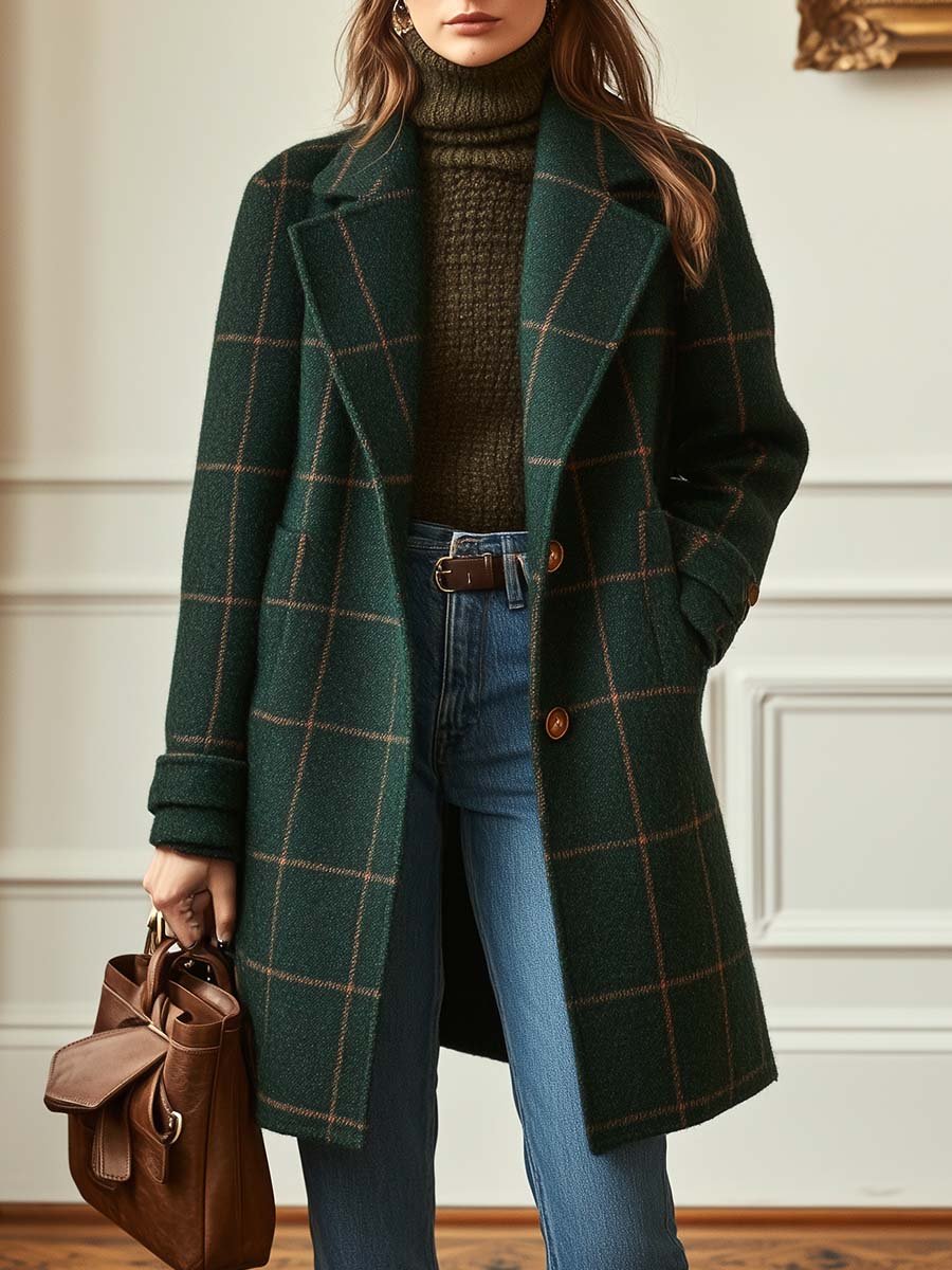 Coats for Women, Tailored, Plaid Tweed | Winter | Dark Green