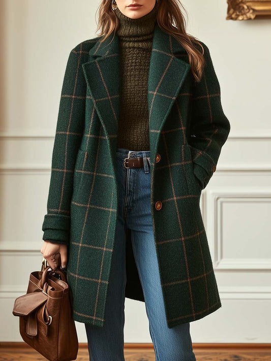 Coats for Women, Tailored, Plaid Tweed | Winter | Dark Green