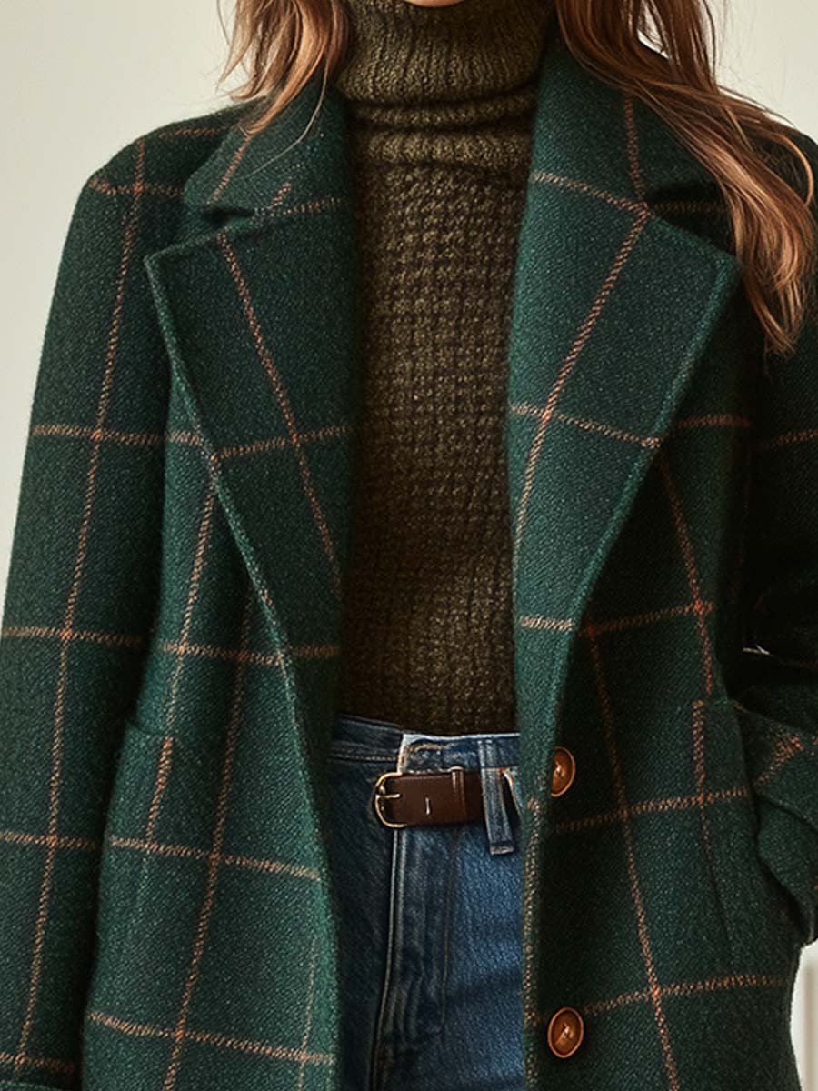 Coats for Women, Tailored, Plaid Tweed | Winter | Dark Green1