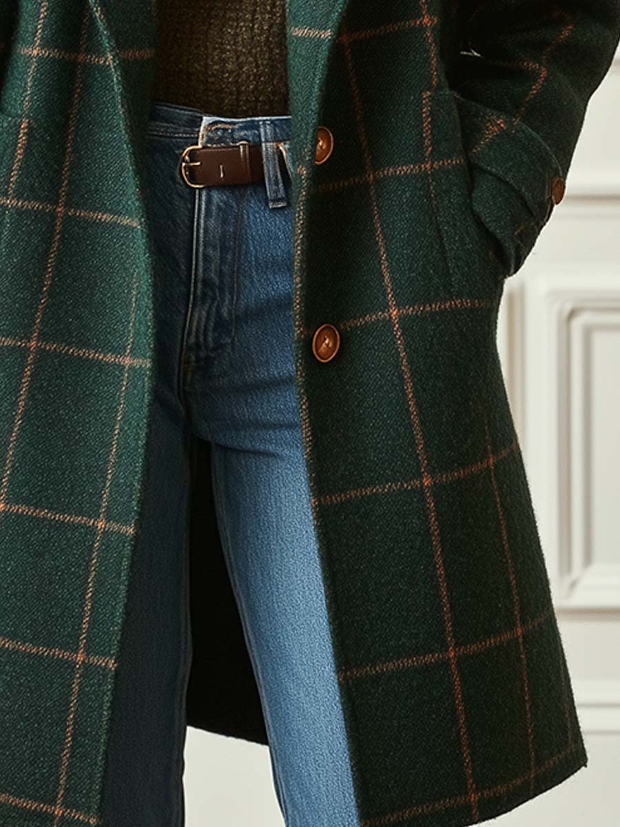 Coats for Women, Tailored, Plaid Tweed | Winter | Dark Green2