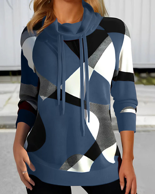 Color Block Sweatshirt for Women | Geometric Pattern