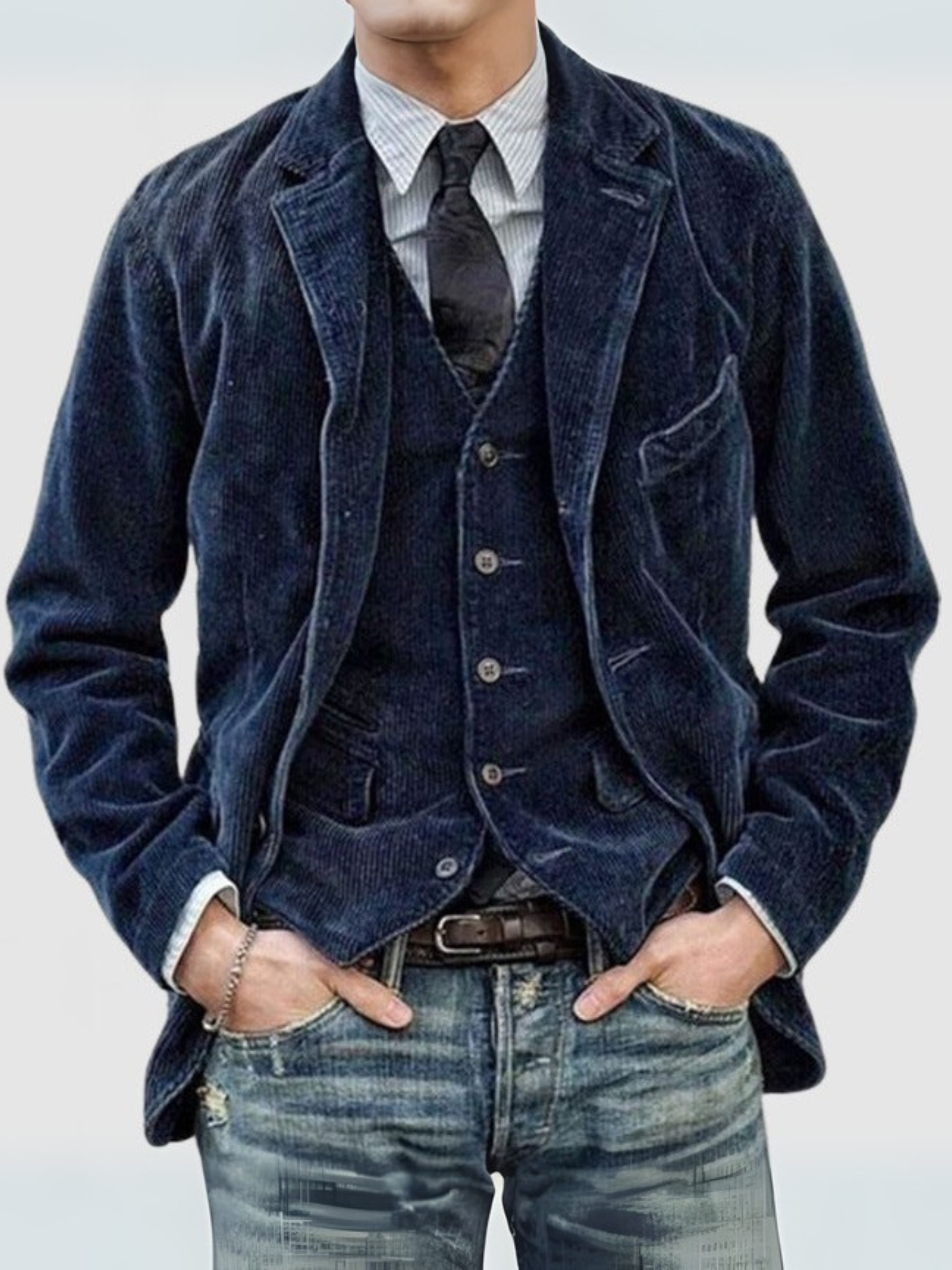 Cord Blazer Jacket for Men | Comfortable Fit | Dark Blue