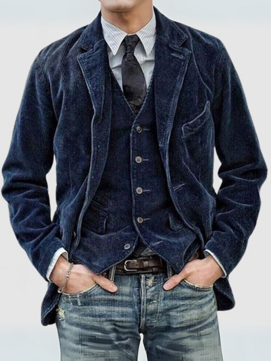 Cord Blazer Jacket for Men | Comfortable Fit | Dark Blue