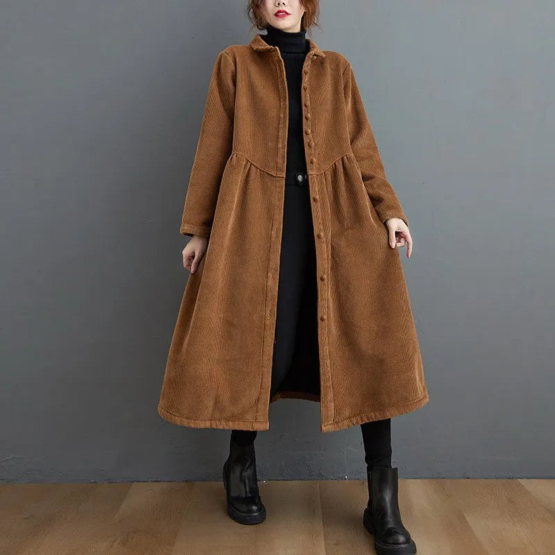 Corduroy Coat for Women | Cinched Design | Brown