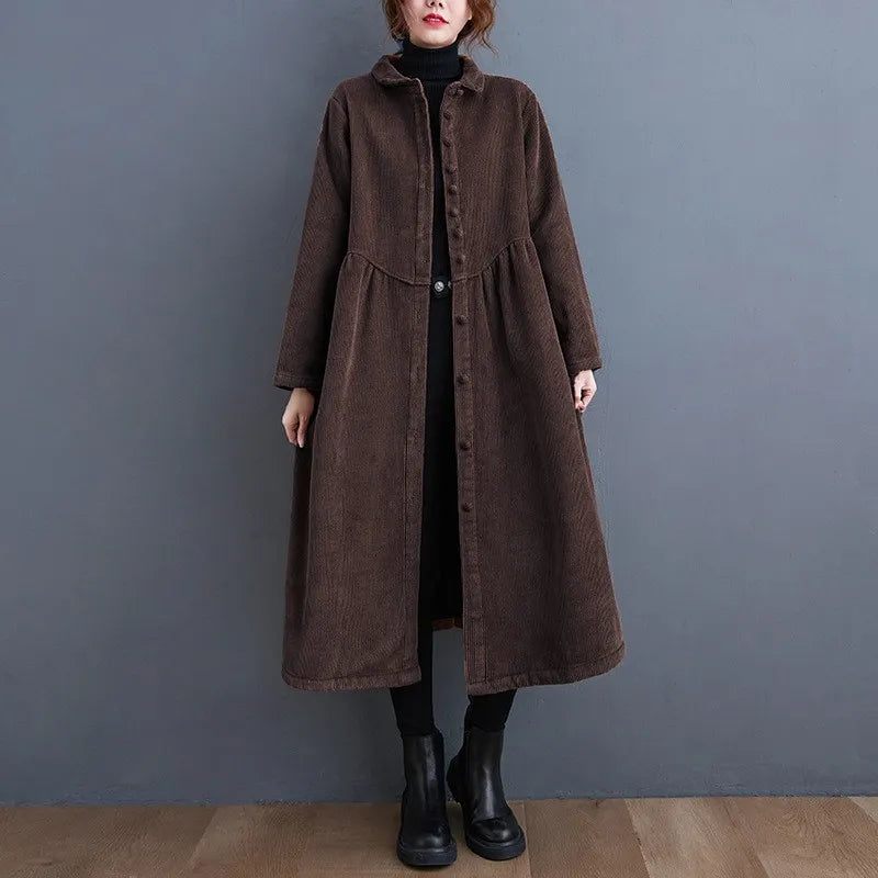 Corduroy Coat for Women | Cinched Design | Dark Brown