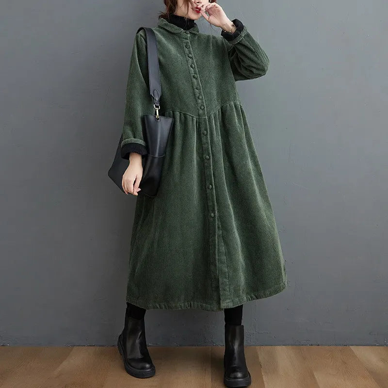 Corduroy Coat for Women | Cinched Design | Green