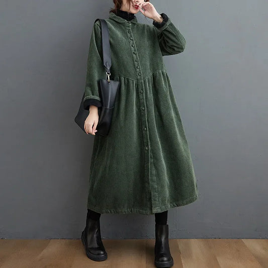 Corduroy Coat for Women | Cinched Design | Green