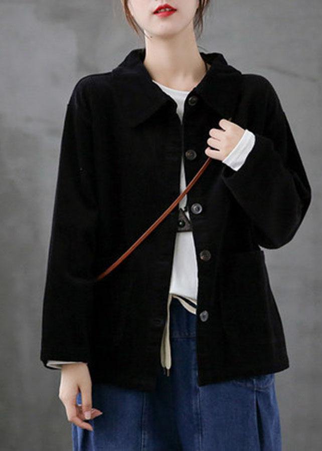 Corduroy Coat for Women | Long Sleeve with Pockets | Black