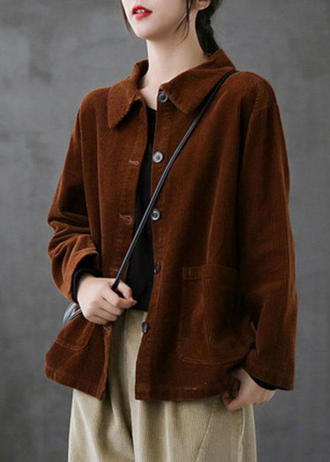 Corduroy Coat for Women | Long Sleeve with Pockets | Dark Brown