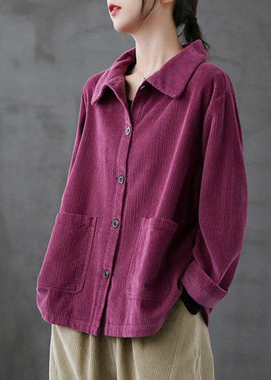 Corduroy Coat for Women | Long Sleeve with Pockets | Purple
