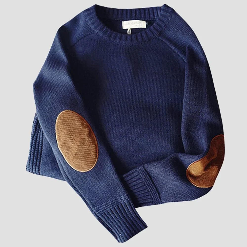 Corduroy Elbow Patches Sweater for Men | Long Sleeve | Blue
