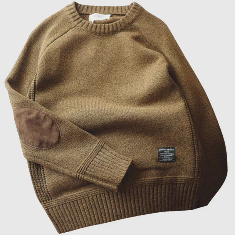 Corduroy Elbow Patches Sweater for Men | Long Sleeve | Brown