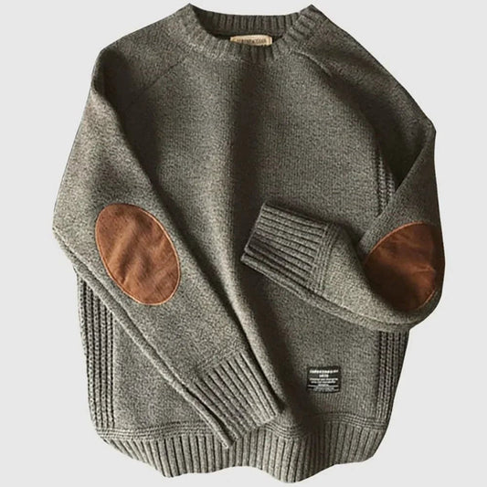 Corduroy Elbow Patches Sweater for Men | Long Sleeve | Gray
