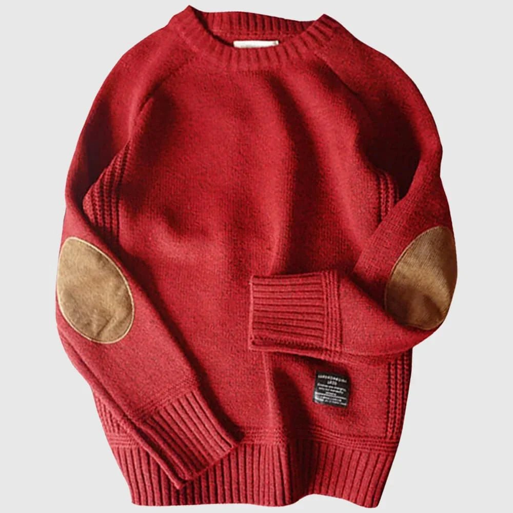 Corduroy Elbow Patches Sweater for Men | Long Sleeve | Red