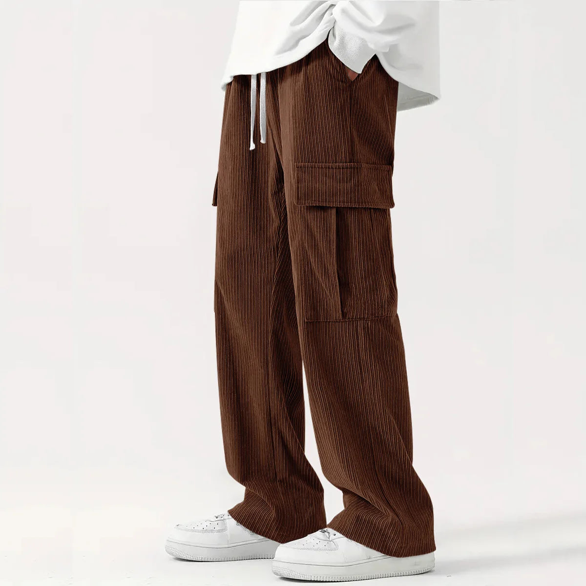 Corduroy Pants for Men | Loose Fit, Flexible Waist | Full Length | Brown