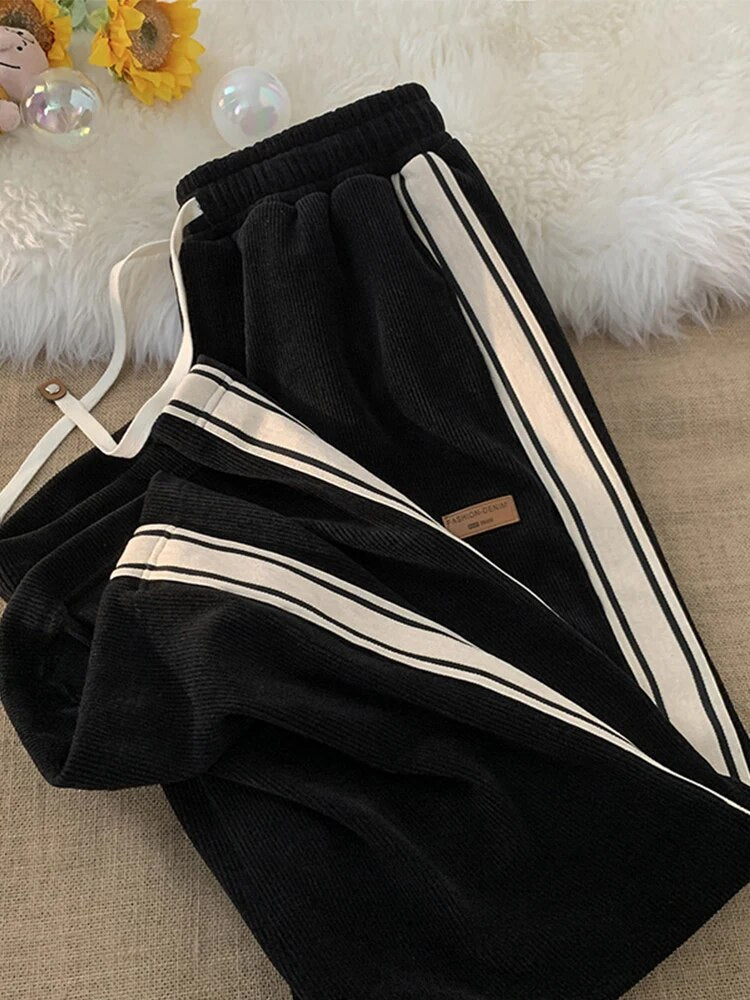 Corduroy Pants for Men, Striped Design | Relaxed Fit | Black