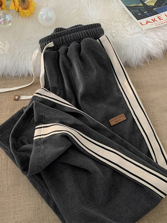 Corduroy Pants for Men, Striped Design | Relaxed Fit | Gray