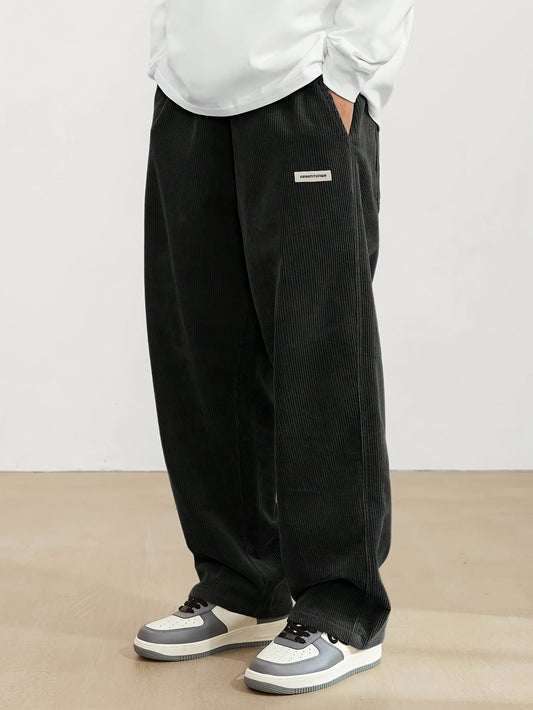 Corduroy Trouser for Men | Wide Leg, Long Length | Black