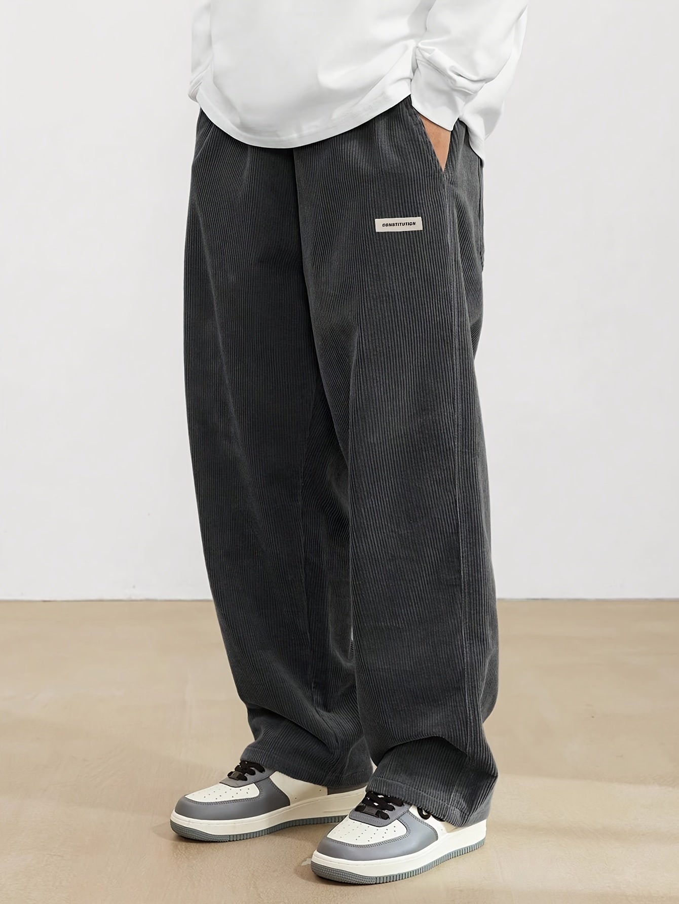 Corduroy Trouser for Men | Wide Leg, Long Length | Dark gray