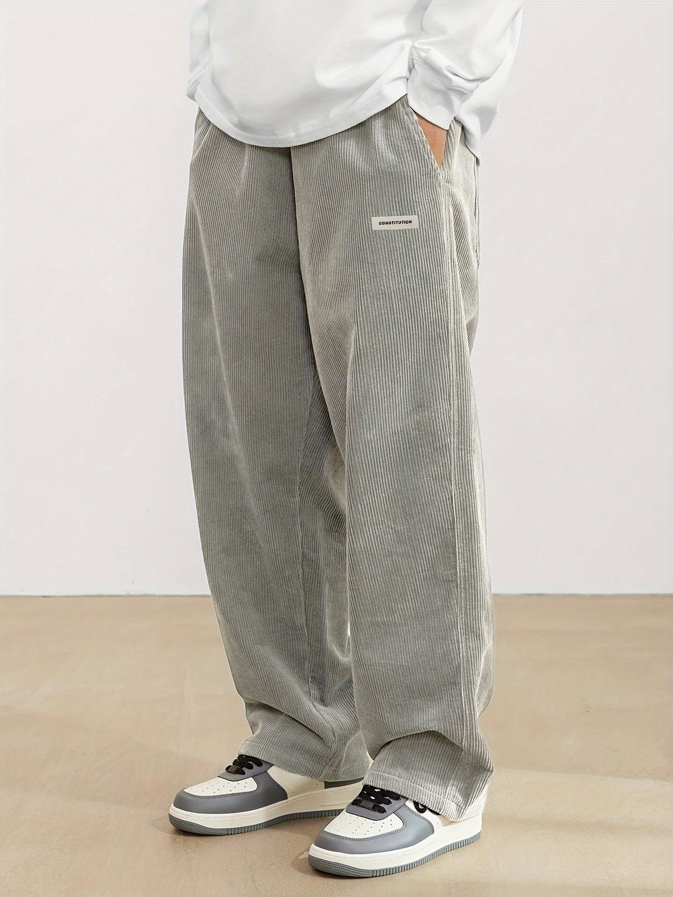 Corduroy Trouser for Men | Wide Leg, Long Length | Light gray
