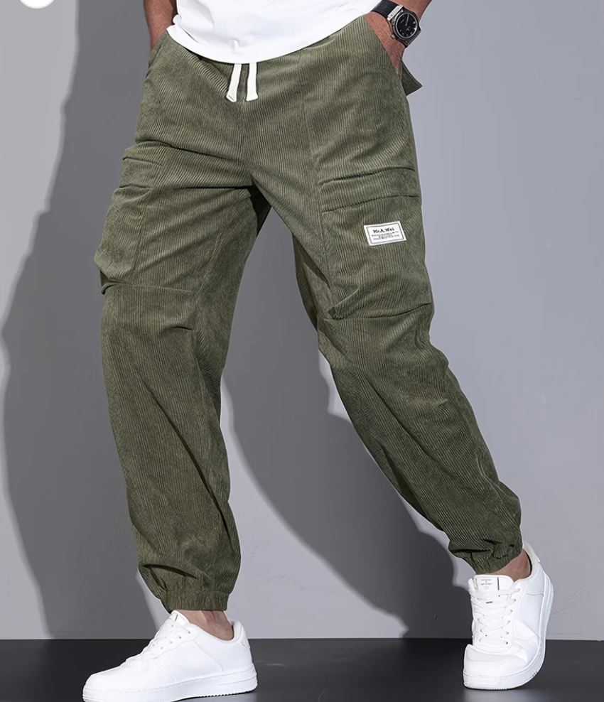  Corduroy Trousers for Men, Comfortable Fit, | Practical pockets | Army Green