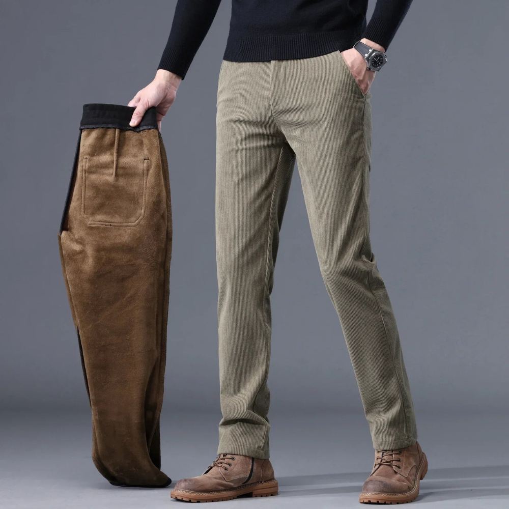 Corduroy Trousers for Men, Fleece-Lined | Winter | Khaki