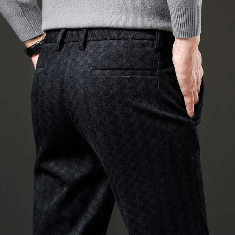 Corduroy Trousers for Men | High Waist, Checked | Black