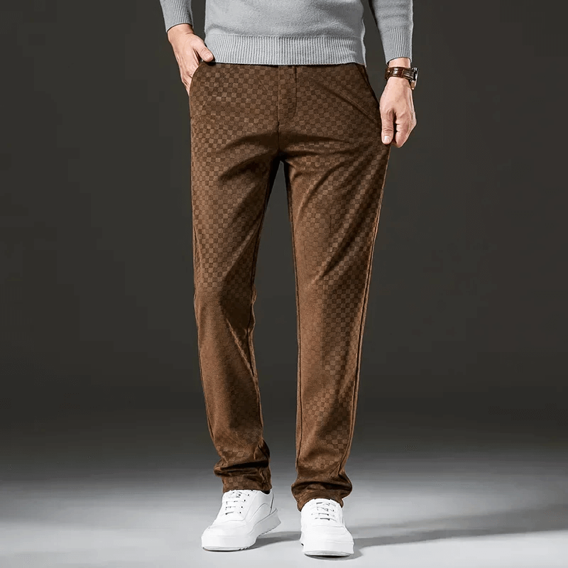 Corduroy Trousers for Men | High Waist, Checked | Brown