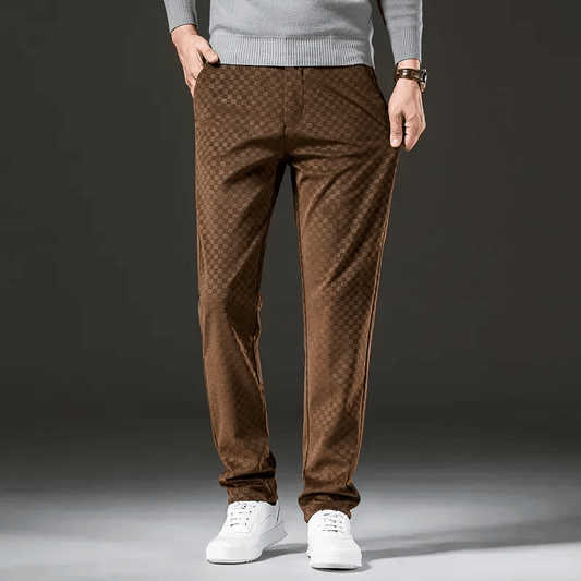 Corduroy Trousers for Men | High Waist, Checked | Brown