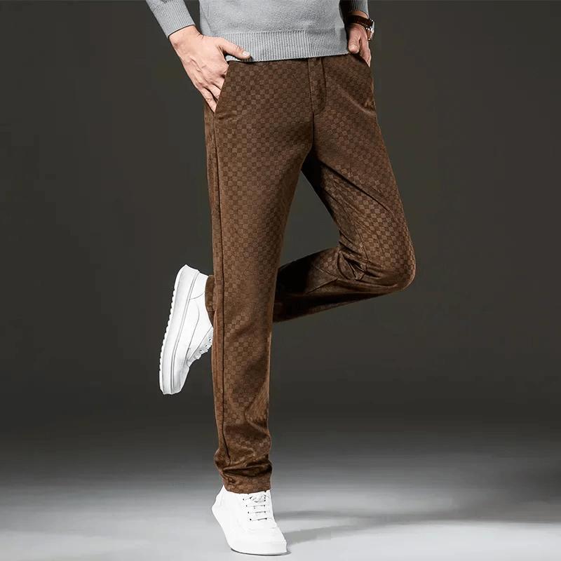 Corduroy Trousers for Men | High Waist, Checked | Brown1