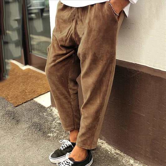 Corduroy Trousers for Men, Loose Fit | Ankle Length | Brown
