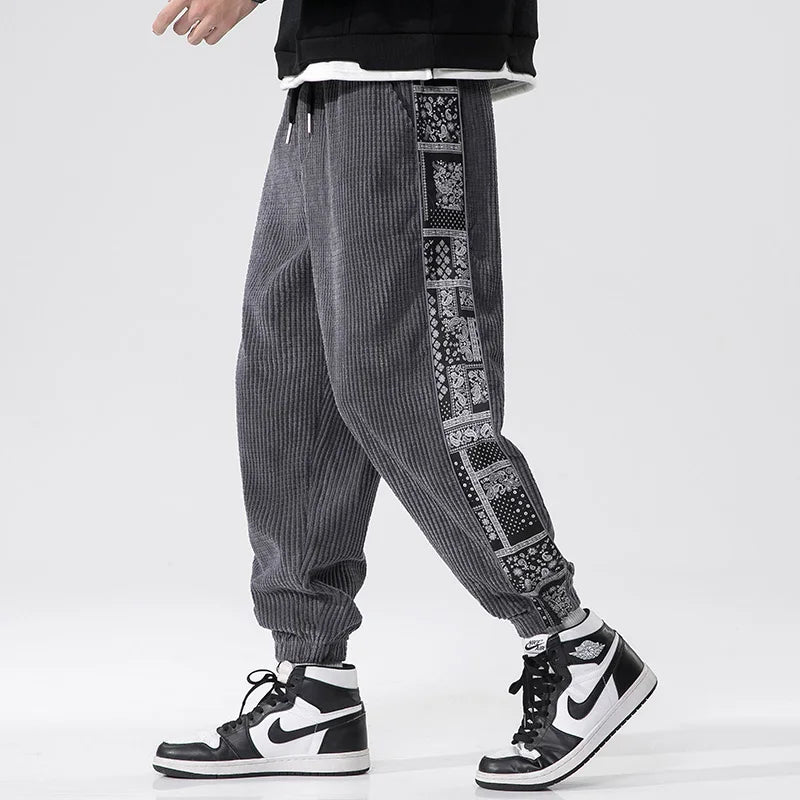Corduroy Trousers for Men, Patterned Stripes | Jogger Style | Dark Gray