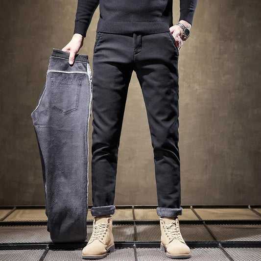 Corduroy Trousers for Men | Slim Fit, Fleece Lined | Black