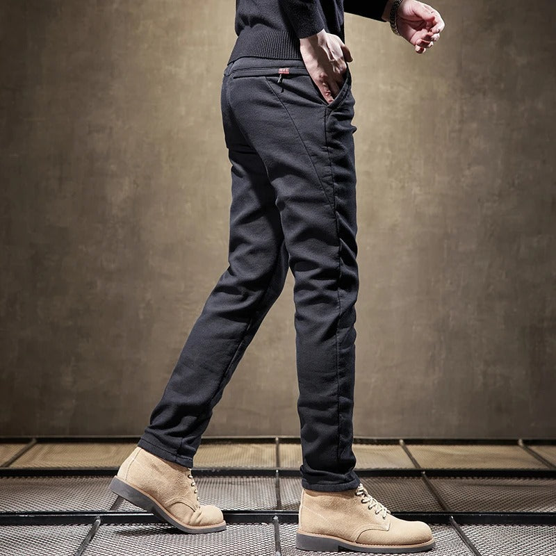 Corduroy Trousers for Men | Slim Fit, Fleece Lined | Black1