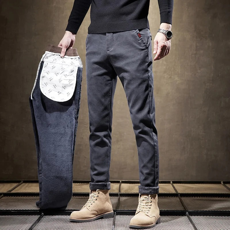 Corduroy Trousers for Men | Slim Fit, Fleece Lined | Gray
